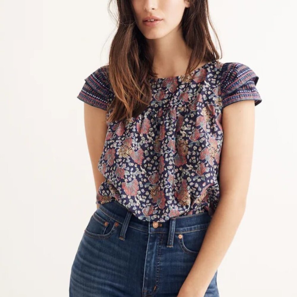 Madewell Story Top in Fan Floral Mix, Boho Floral Cottagecore Blouse XS